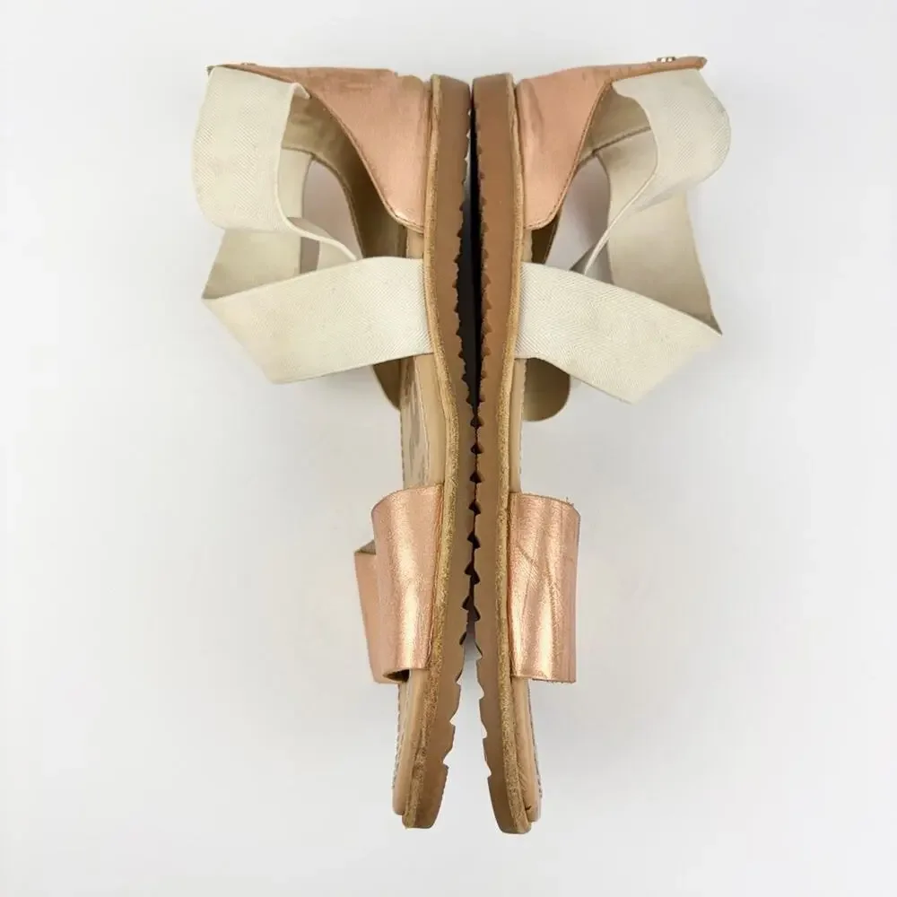 Sorel Ella Rose Gold Leather Elastic Ankle Strap Crisscross Sandals 8